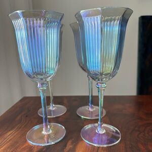 Anthropologie Iridescent Purple-Blue Fleur Wine Glasses — Set of Four